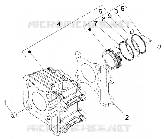 Cylinder-piston-wrist pin, assy
