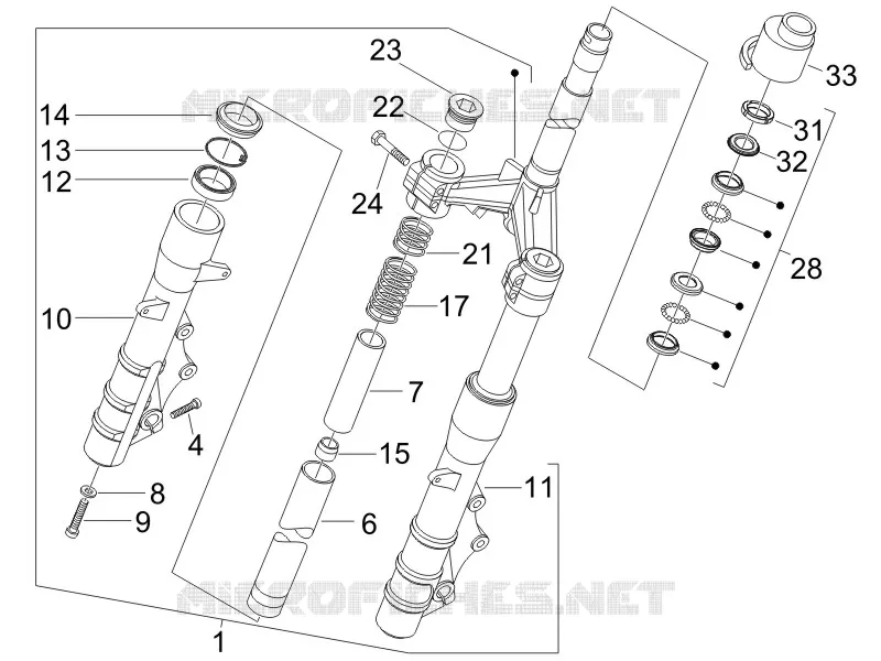 Fork/steering tube - Steering bearing unit